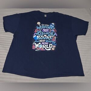 Gildan 3XL Blue T Shirt “Books Library” 100% Cotton Pre Owned